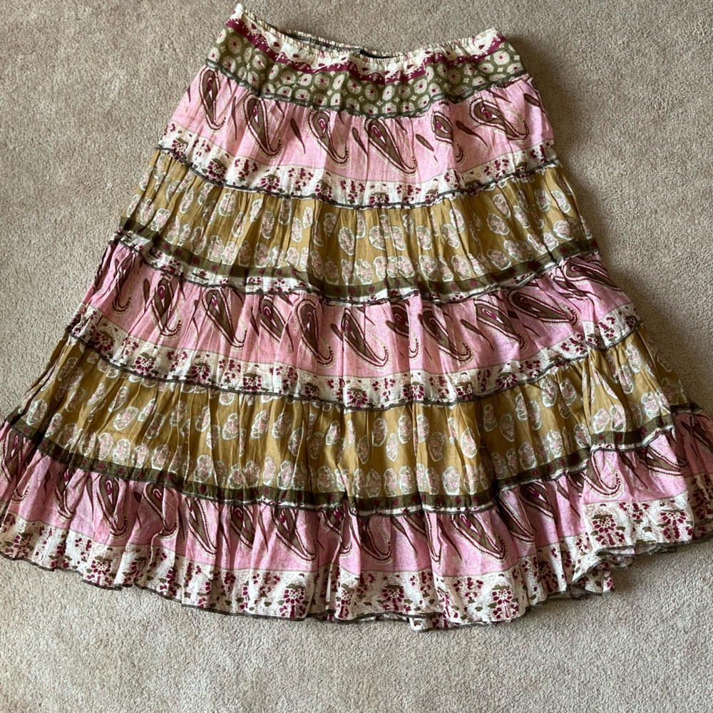 New Ladies Boho printed skirt, sz.L, fully lined!Elastic waist, Beautiful colors